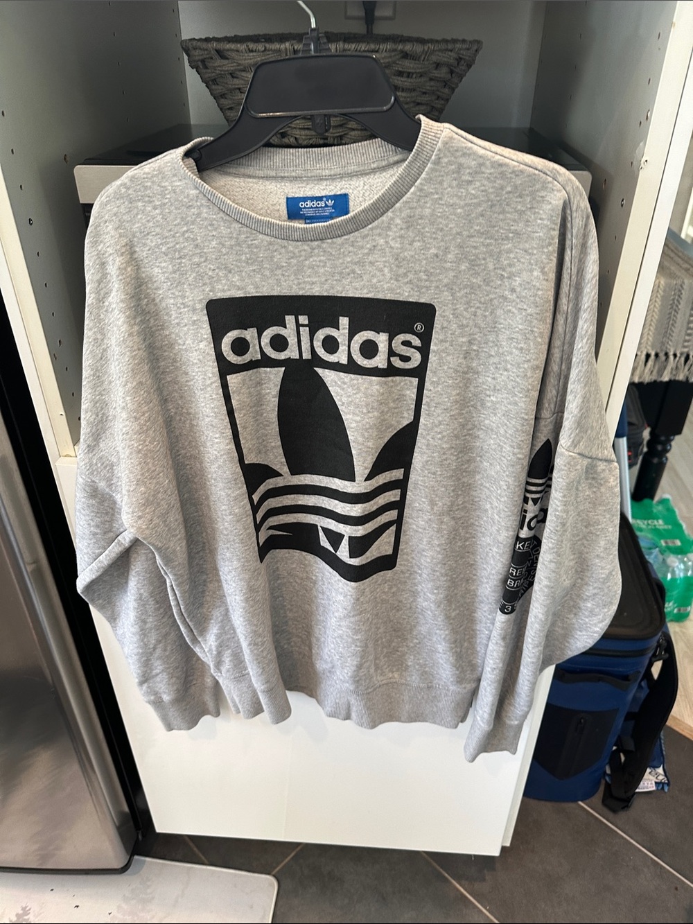 adidas Gray Crewneck Sweatshirt with Black Trefoil Graphic unisex